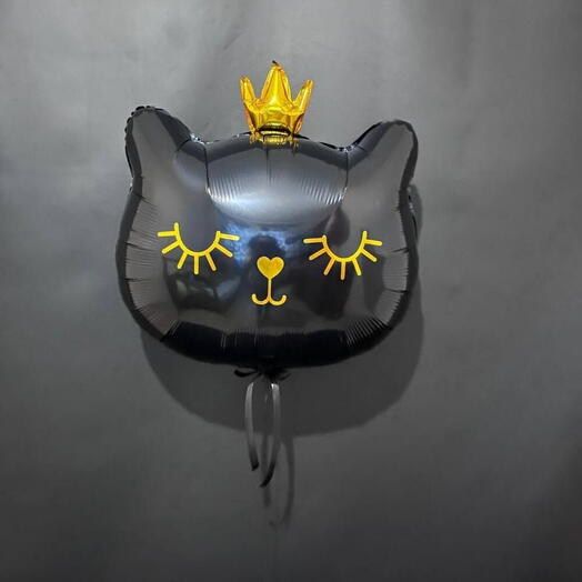 Шар на день рождения фольгированный голова кошечки с короной черная