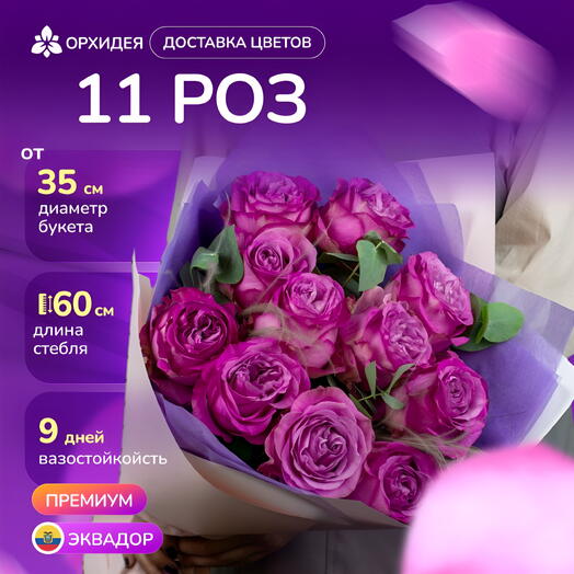 Букет 11 Пионовидных роз "Куинси" с эвкалиптом