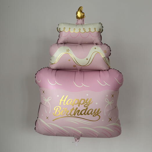 Воздушный шар розовый торт с надписью «Happy Birthday» — подарок на день рождения для девочки, дочки, внучки, сестры