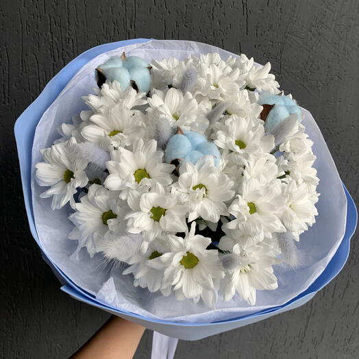 Ромашки с хлопком в голубом