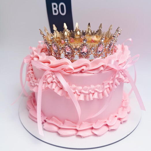 Торт в стиле Ламбет с короной и блестками розовый