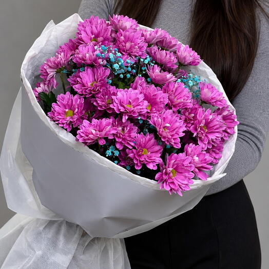 Букет из хризантемы и гипсофилы 🌸