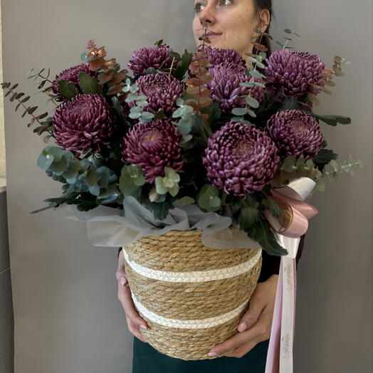 Премиум композиция из сортовых хризантем Бигуди