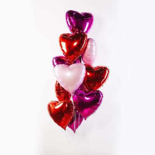 Фонтан шариков с гелием "Разноцветные сердца"