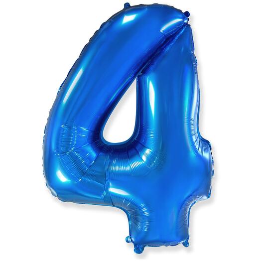 Цифра 4 Синий огромная фольгированная 102см шарик