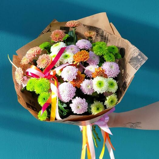 Joyful Santini chrysanthemums in kraft paper