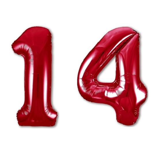 Гелиевые шары-цифры"14", цвет красный