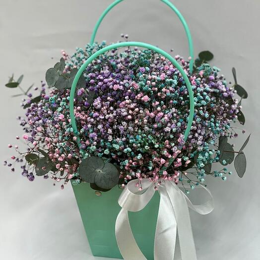 Flowers in a box gypsophila rainbow