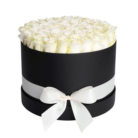 Ethereal Elegance: Milky White Fresh White Roses in a Round Box