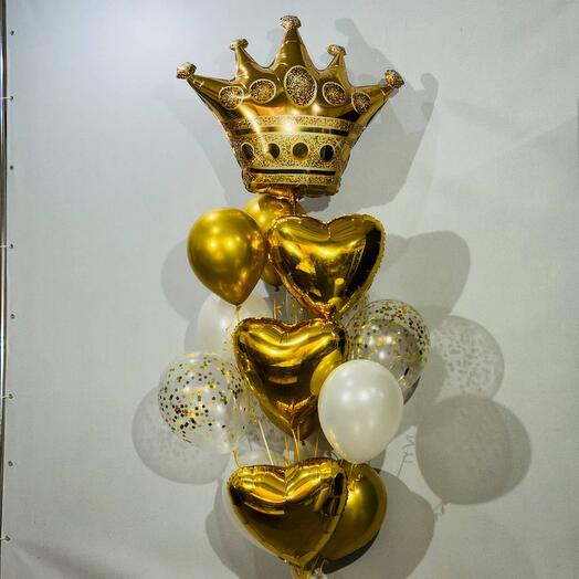 Gold helium balloons with a crown 14 pcs