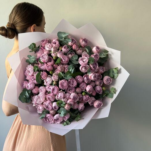 Peony-shaped roses "LAVENDER" L with eucalyptus