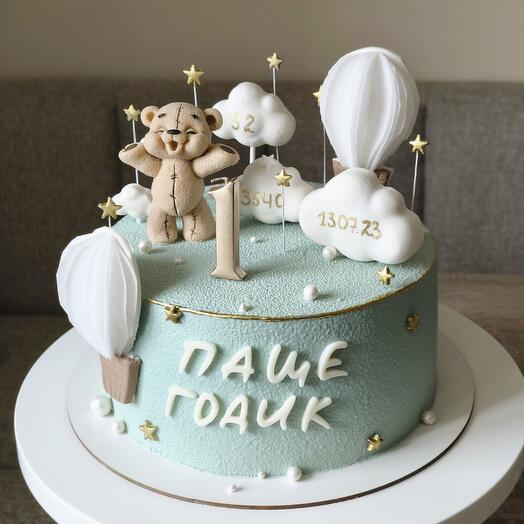Торт с мишкой и метрикой