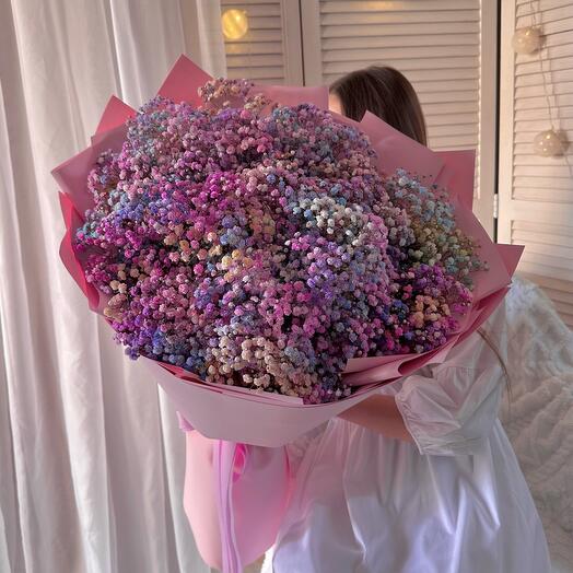 Большой WOW букет из радужной гипсофилы