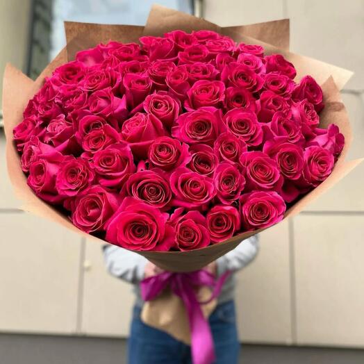 Малиновые розы 51 шт