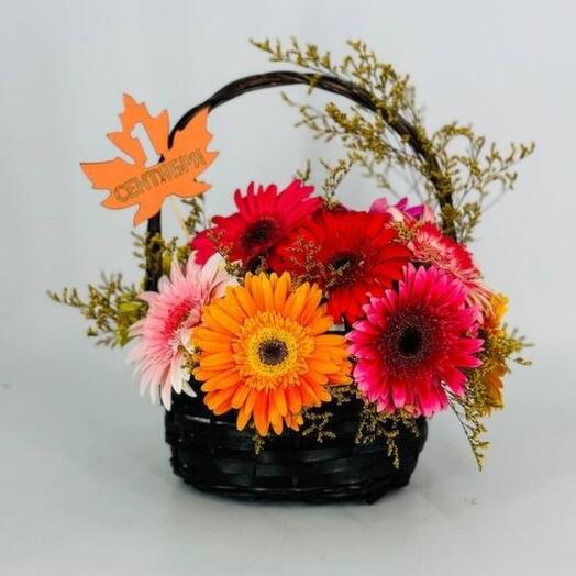 Basket of flowers with colorful gerberas on September 1st