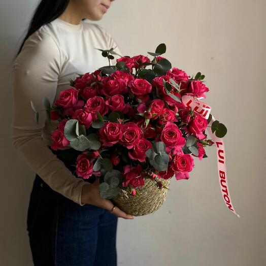 Кашпо с кустовыми розами, размер S