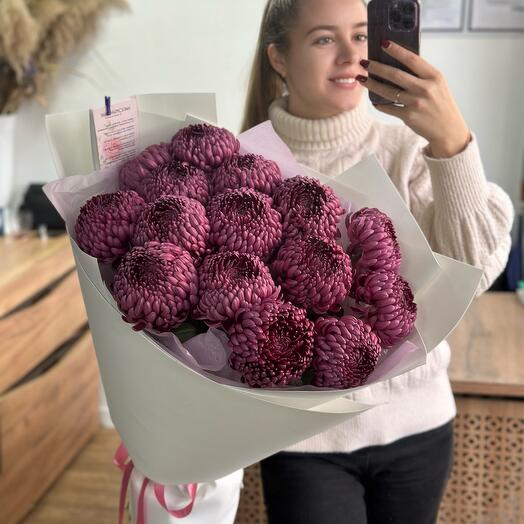Букет из 15-ти винных хризантем