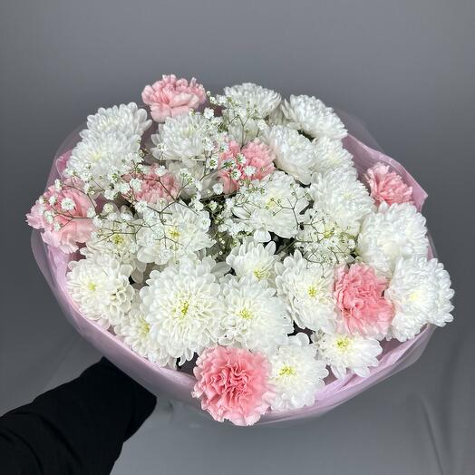 Хризантема кустовая, гипсофила, гвоздика