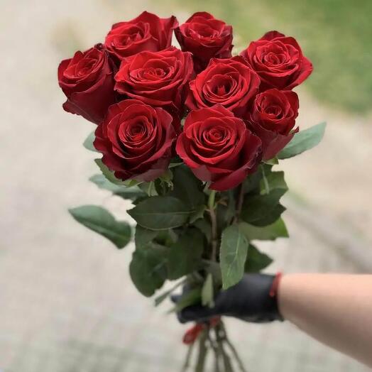 9 красных роз под ленту
