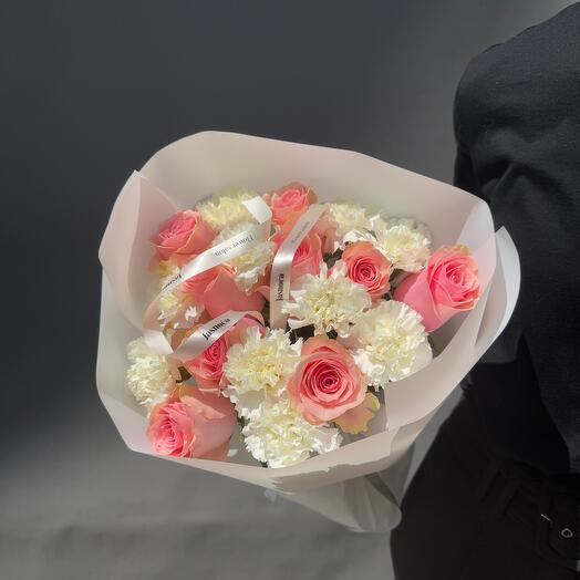 Duo bouquet with dianthus and rose L