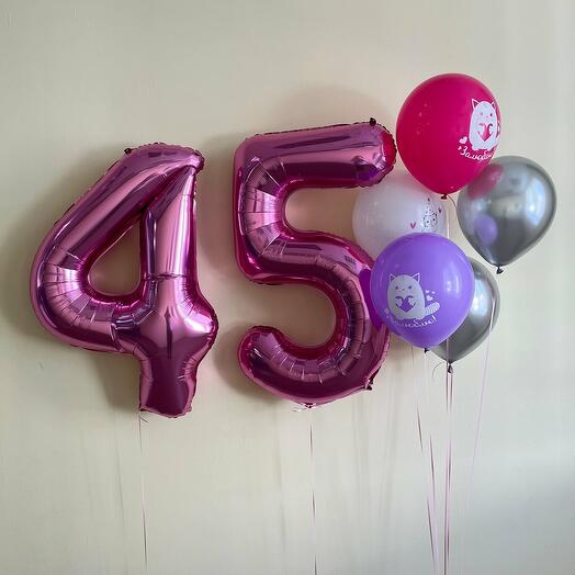 Набор шаров с гелием 651 - с цифрами 45