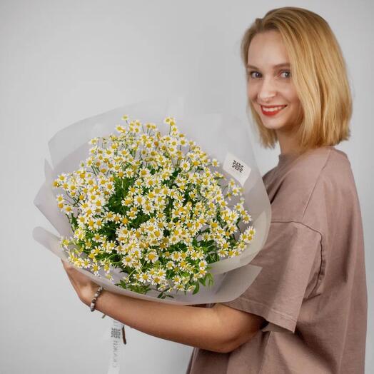 Летний букет из кустовых ромашек, 15 шт