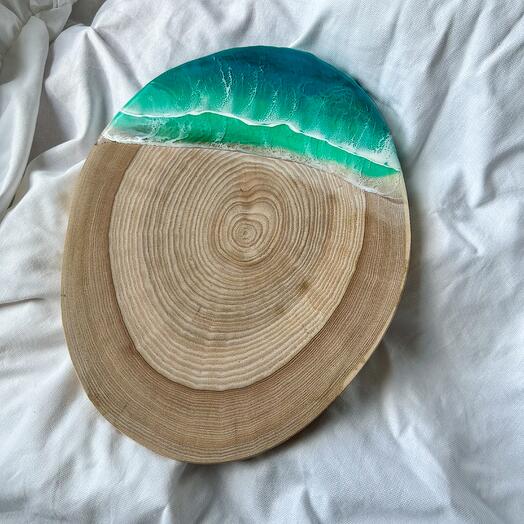 Настенное панно «Морская гладь» из эпоксидной смолы и дерева карагач