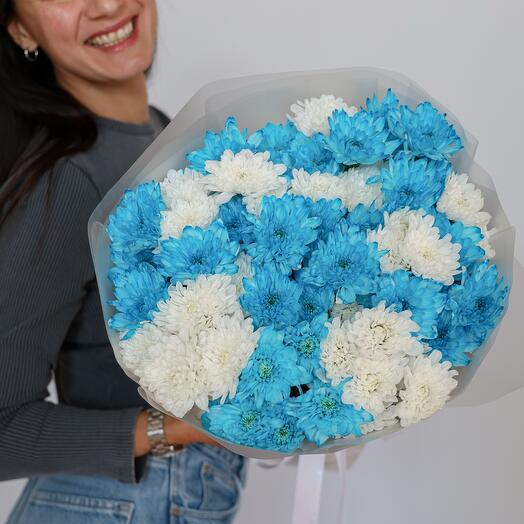 Большой букет кустовых хризантем микс 3