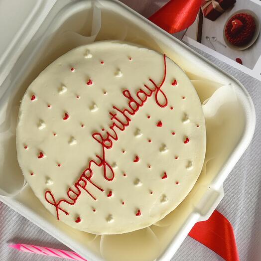 Бенто-торт happy birthday с сердечками, красивый торт на день рождения девушке, подруге, маме