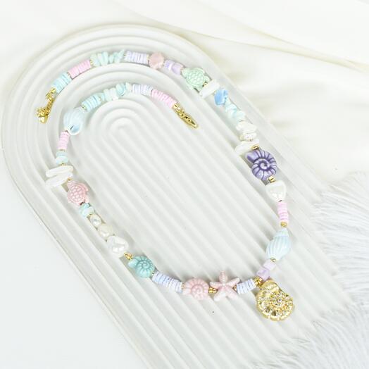 Колье SUNRISE в морском стиле 53-58 см, фарфор, жемчуг, перламутр