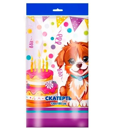 Скатерть одноразовая " Интерпак " 120*180см, 35мкм, ПВД, Пушистики