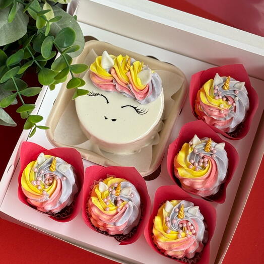 Unicorn Bento cake and cupcakes set as a gift