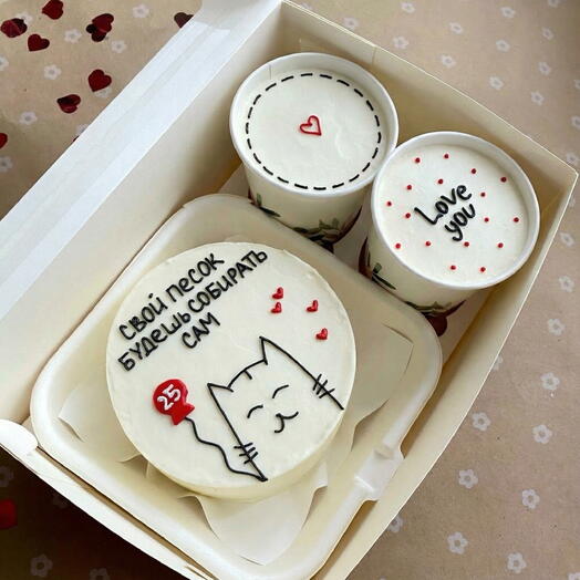 Комбо набор бенто+2 cake to go на день рождения со смешной надписью мужу парню