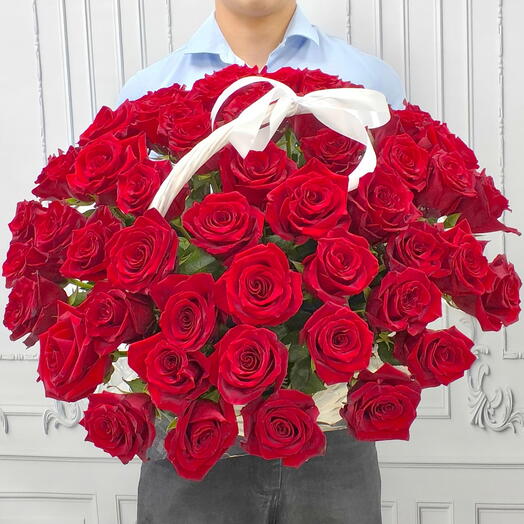 Корзина с красными розами Эквадор. Шикарная 😍корзина красных роз🌹