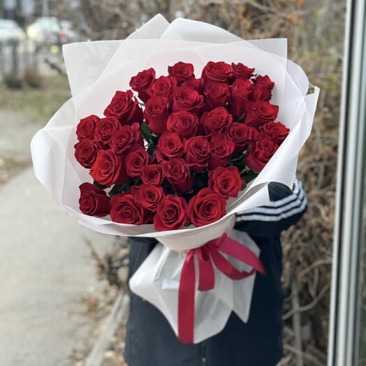 Красные розы роскошный букет 🔥(35 роз)