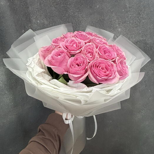 Розовый зефир 15 роз