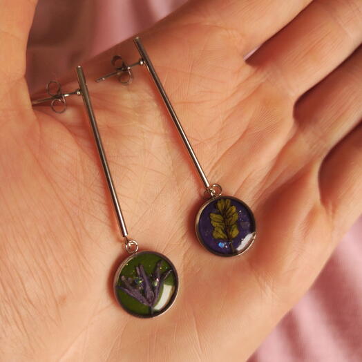 Green and purple earrings
