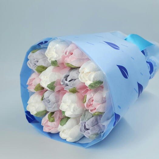 Тюльпаны из зефира,  букет Агата (Голубой микс)