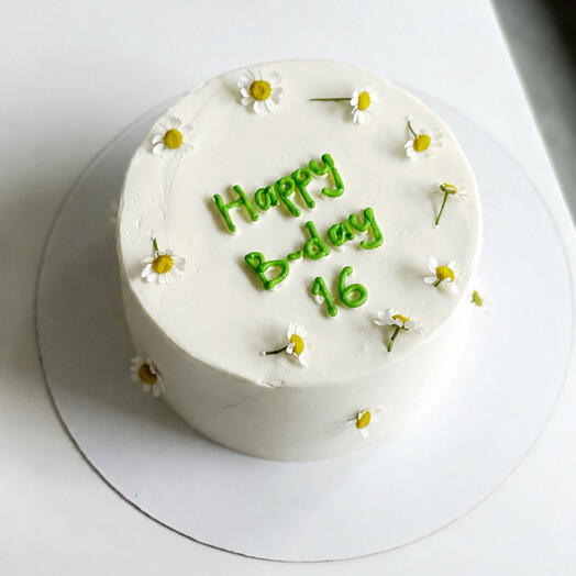 Детский торт на день рождения "Happy B-day" с цветочками, для мальчика или девочки