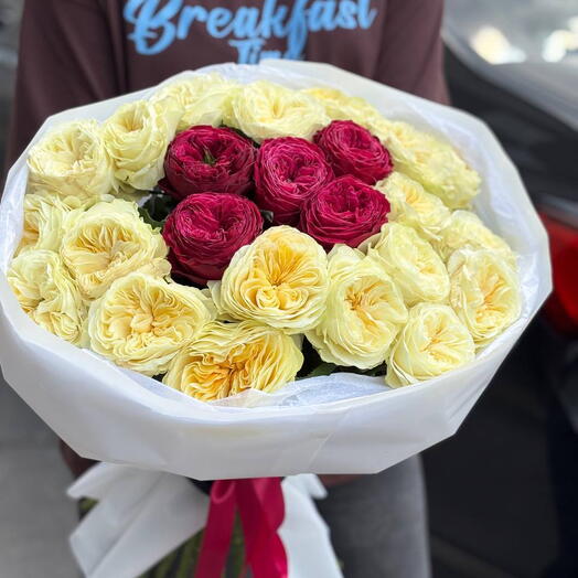 25 Пионовидные роз желтые и розовые розы 💗