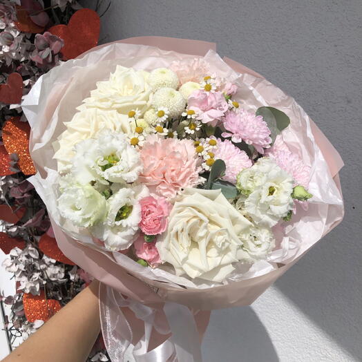 🌸Дофаминовый букет Bloom room 🌿🌸 роза, эустома, хризантема, ромашка, диантус