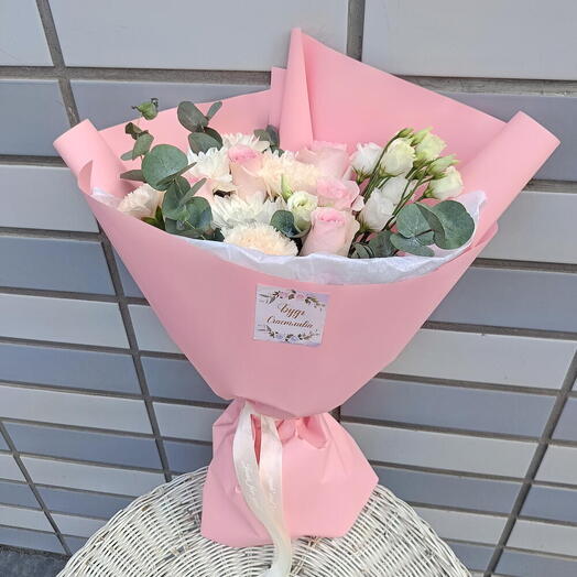 Карамелька 🌸Стильный букет с диантусами, розой и эустомой 🩷Лаинтусы Эустома Розовые розы