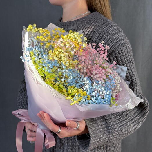 Букет "Радуга💐" из Гипсофилы