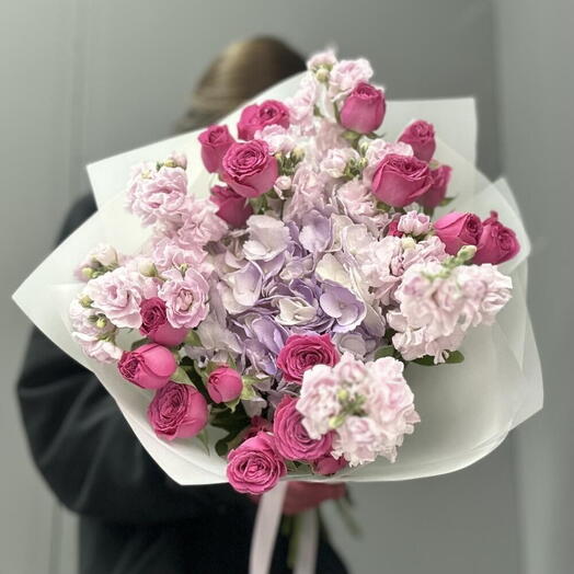 Пионовидная Кустовая Роза, Сиреневая Гортензия и Маттиола 💜