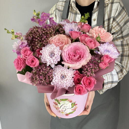 Осенняя композиция 🌺🩷 с кустовыми розами,Седумом,антиринумом
