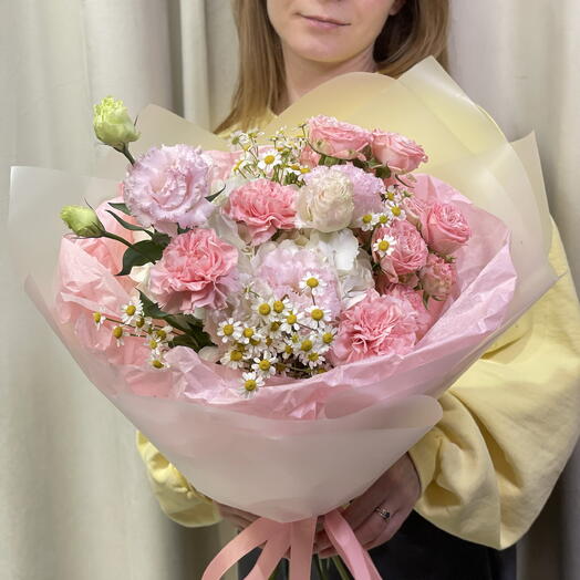 🌸Кружевной букет гортензия эустома и кустовая Роза 🌸