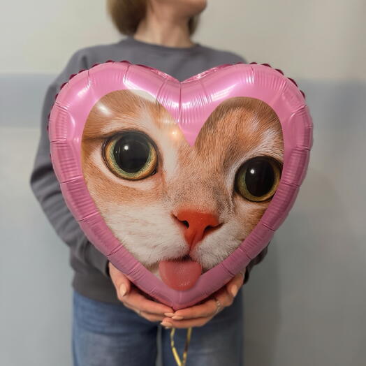Шар фольгированный «Кот в сердце» розовый 💖