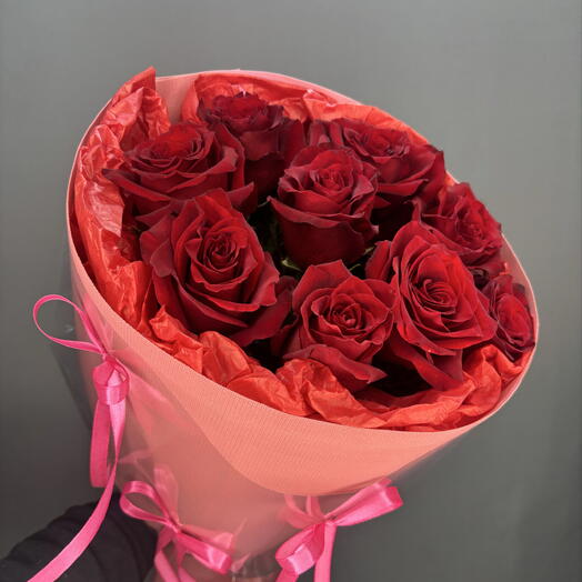 Букет 9 крупных красных роз🌹🌹🌹