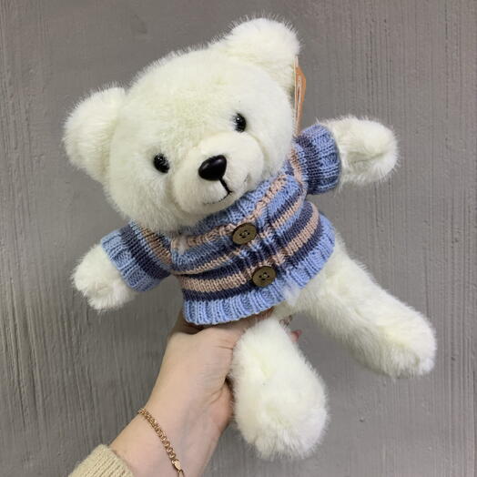 Игрушка мишка в голубом свитере