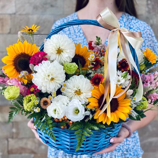 Basket with summer flowers
